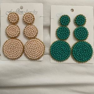 Circle glass beads drop earrings set of 2